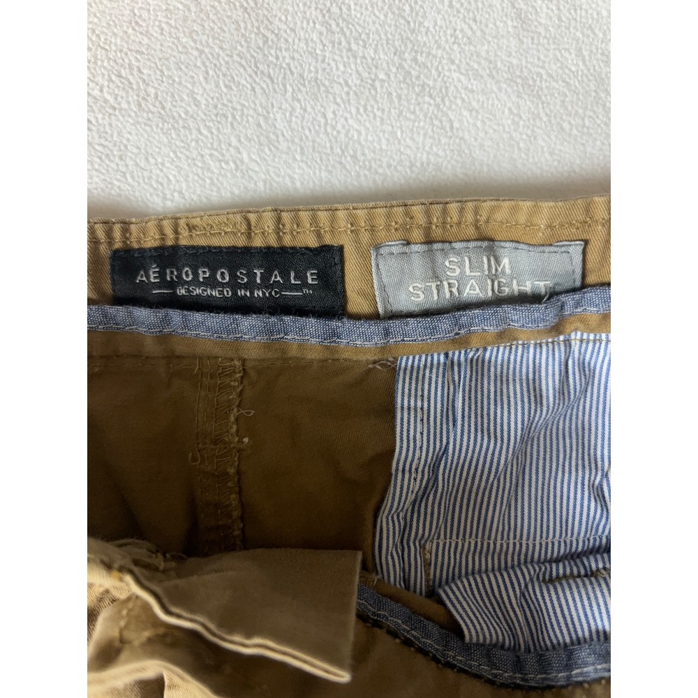 Aeropostale Mens 34x34 Slim Straight Khaki Chino‎ Pants Brown Stretch - Picture 3 of 4